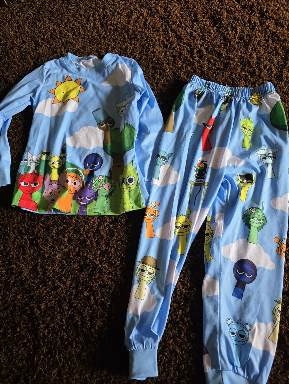 Sprunki Blue Character Cloud Pajama Set